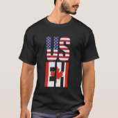 US EHアメリおもしろいカ合衆国カナダUSAカナダ国旗_1 Tシャツ (正面)