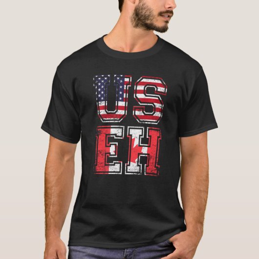 Us Eh Americanカナダミーム引用文 Tシャツ (正面)