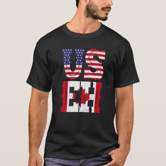 Us Eh Americanカナダミーム引用文 Tシャツ (正面)
