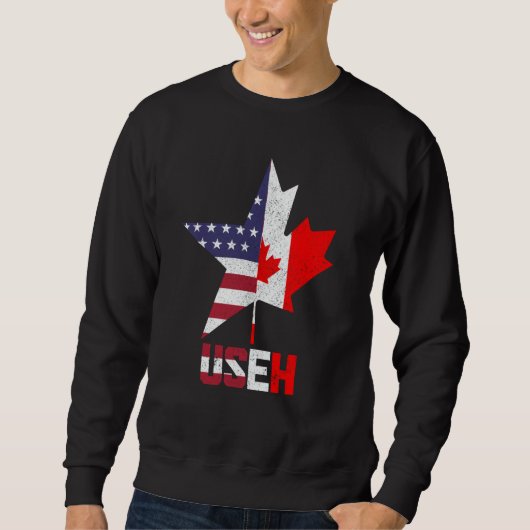 US Eh Canada Canadian American Flag Pride Patrioti スウェットシャツ (正面)