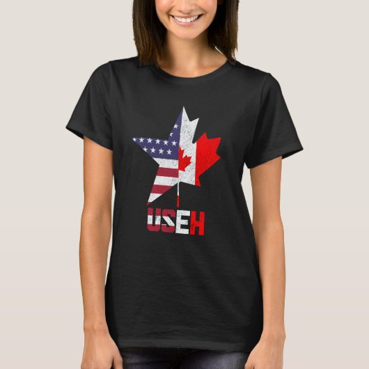 US Eh Canada Canadian American Flag Pride Patrioti Tシャツ (正面)
