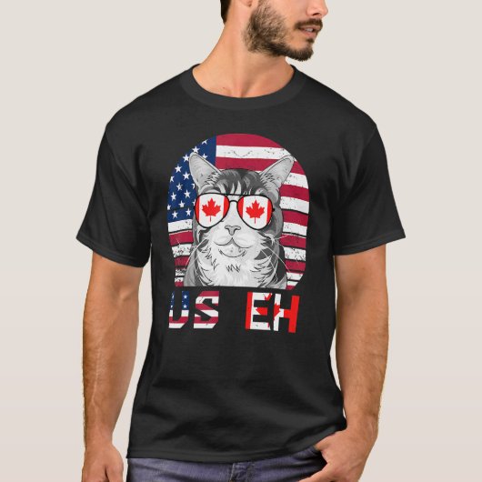 Us Eh Cat Americaカナダ国旗American Canadian Ca Tシャツ (正面)