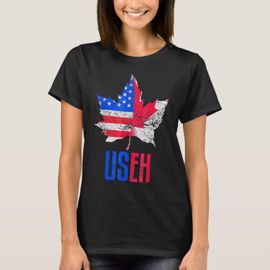 Us Eh Leaf Canadian American Flag Canada Usa Patr Tシャツ (正面)