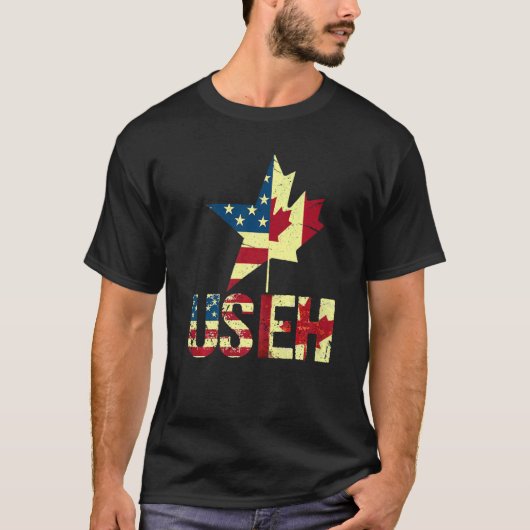 Us Eh Leaf Canadian American Flag Canada Usa Patr Tシャツ (正面)