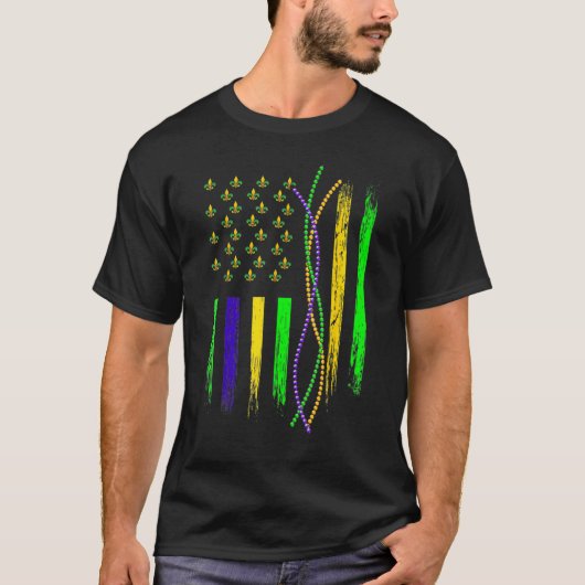 US Flag American Mardi Gras Carnival Party Men Wom Tシャツ (正面)