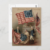 US Flag Betsy Ross George Washington ポストカード (正面/裏面)