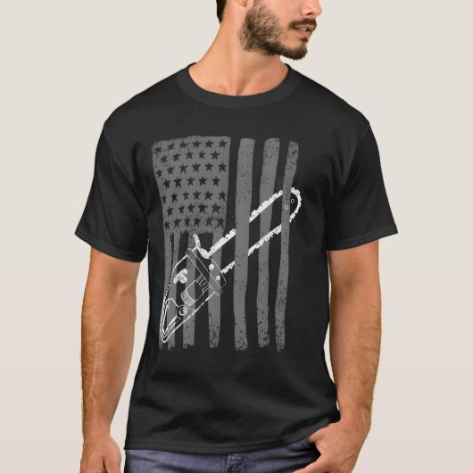Us Flag Chainsaw Woodworker Logger Tシャツ (正面)