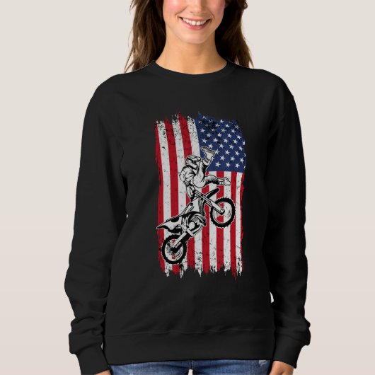 US Flag Dirt Bike Fly Shirt  Motocross US Dirt Bik スウェットシャツ (正面)