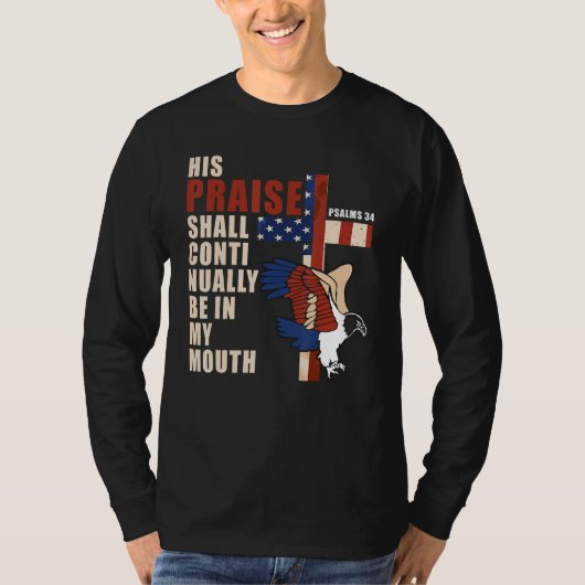 US Flag Eagle Christian Cross Patriotic Bible Vers Tシャツ (正面)