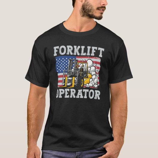Us Flag Forklift Operator Tシャツ (正面)