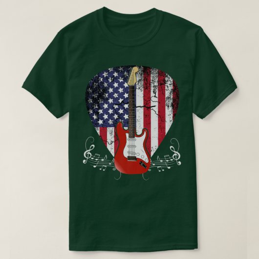 US Flag Guitar Pick Guitarist Lover Instrument Ele Tシャツ (デザイン正面)
