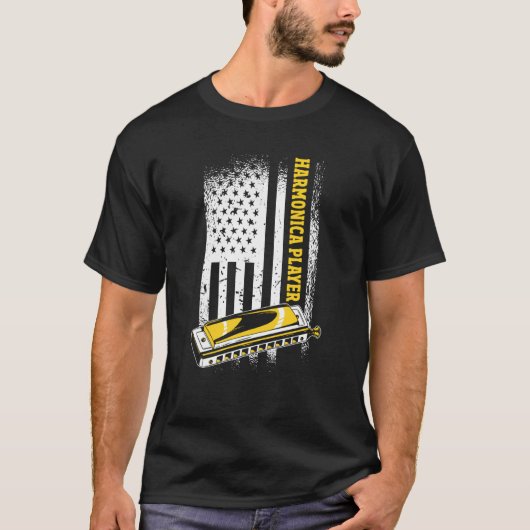 US Flag Harmonica Player Tシャツ (正面)