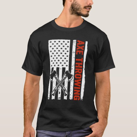 US Flag Hatchet Axe Throwing Tシャツ (正面)