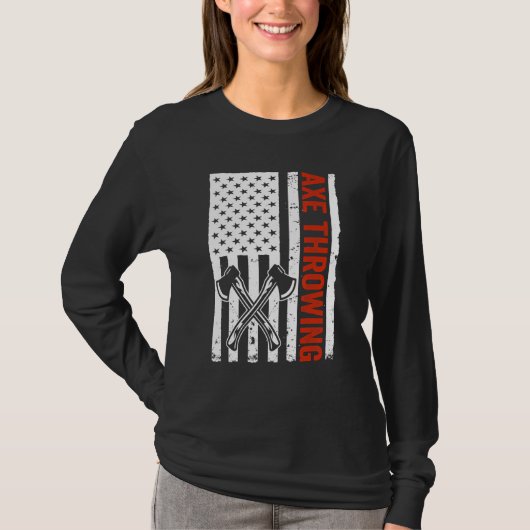 US Flag Hatchet Axe Throwing Tシャツ (正面)