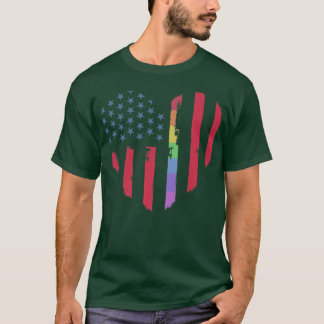 US Flag Heart Rainbow LGBTQ Queer Equality Pride M Tシャツ