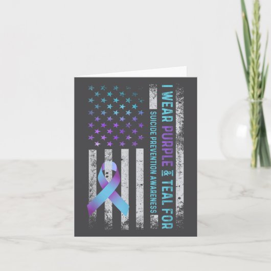 Us Flag I Wear Purple And Teal Suicide Prevention  カード (正面)