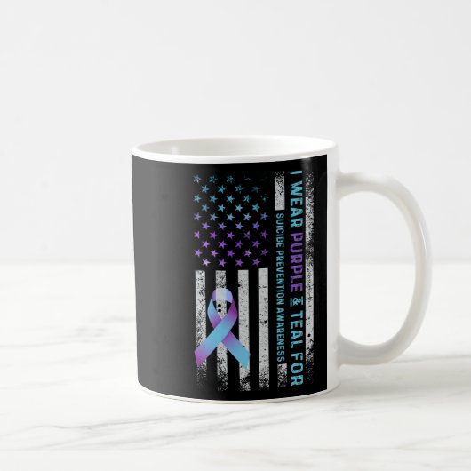 Us Flag I Wear Purple And Teal Suicide Prevention コーヒーマグカップ (右)