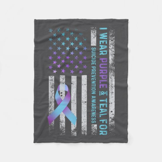 Us Flag I Wear Purple And Teal Suicide Prevention  フリースブランケット (正面)