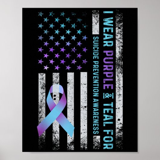 Us Flag I Wear Purple And Teal Suicide Prevention  ポスター (正面)
