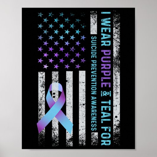 Us Flag I Wear Purple And Teal Suicide Prevention  ポスター (正面)