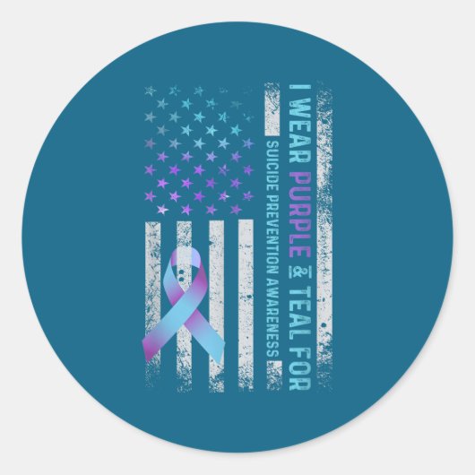 Us Flag I Wear Purple And Teal Suicide Prevention ラウンドシール (正面)