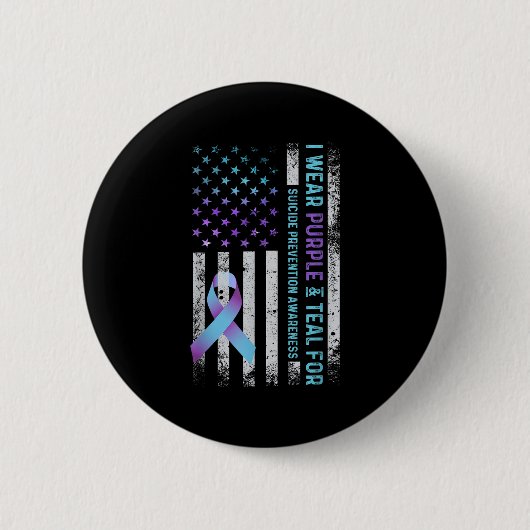Us Flag I Wear Purple And Teal Suicide Prevention  缶バッジ (正面)