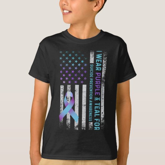 Us Flag I Wear Purple And Teal Suicide Prevention  Tシャツ (正面)