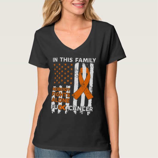 US flag in this family nobody fights alone orange  Tシャツ (正面)