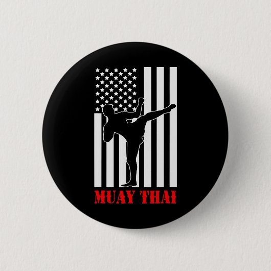 Us Flag Kickboxing Martial Arts Fighter Muay Thai  缶バッジ (正面)