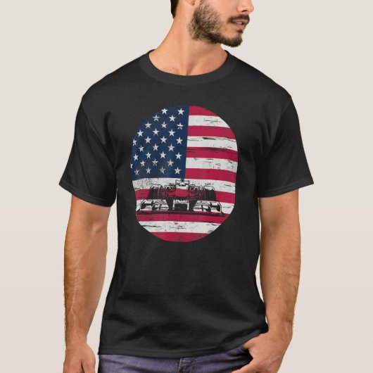 US Flag Patriot Formula Racing Lovers Car Fan_2 Tシャツ (正面)