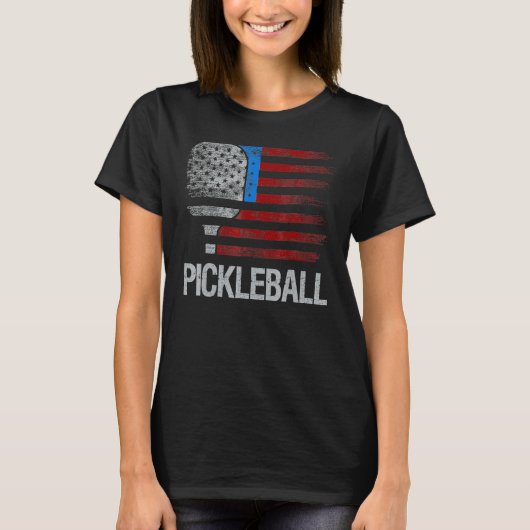US Flag Pickleball Player Paddleball Lover_1 Tシャツ (正面)