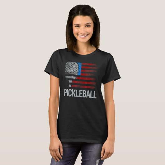 US Flag Pickleball Player Paddleball Lover_1 Tシャツ (正面フル)