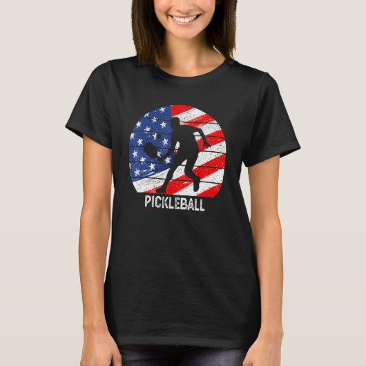US Flag Pickleball Player Paddleball Lover Men Wom Tシャツ (正面)