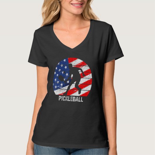 US Flag Pickleball Player Paddleball Lover Men Wom Tシャツ (正面)