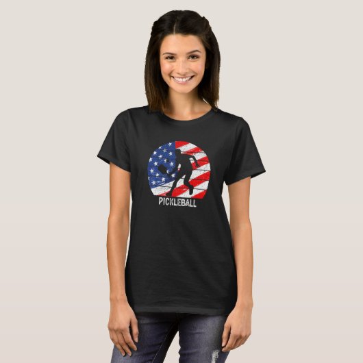 US Flag Pickleball Player Paddleball Lover Men Wom Tシャツ (正面フル)
