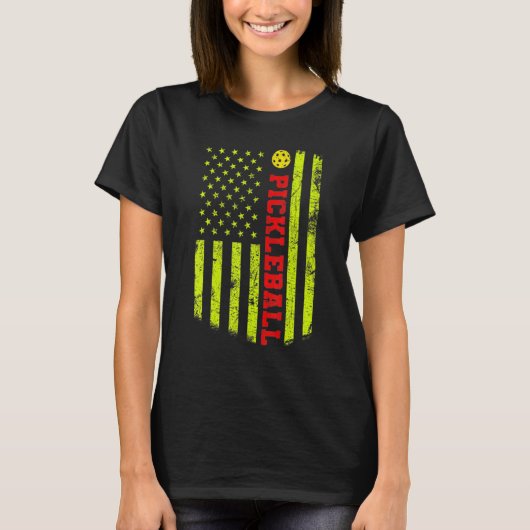 US Flag Pickleball Player Paddleball Lover Tシャツ (正面)
