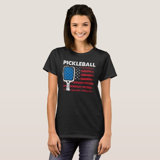 US Flag Pickleball Player Paddleball Tシャツ (正面フル)