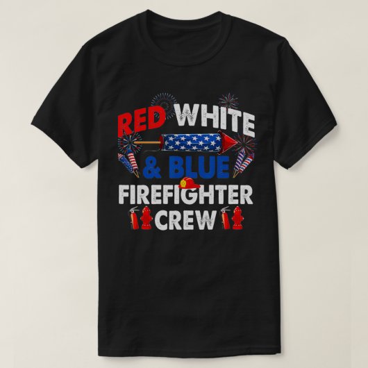 US Flag Red White & Blue Firefighter Crew 4th of J Tシャツ (デザイン正面)