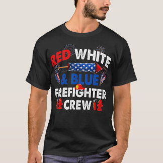 US Flag Red White & Blue Firefighter Crew 4th of J Tシャツ