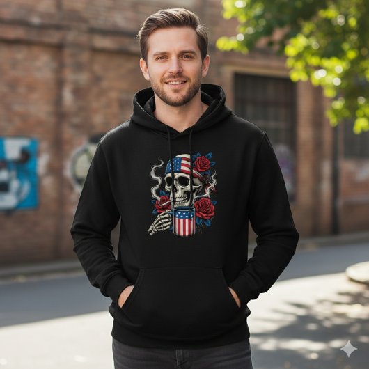 Us Flag Skull and Roses Coffee Hoodie Design パーカ