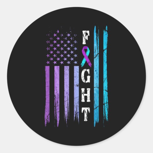 Us Flag Suicide Prevention Awareness Fight Wear Pu ラウンドシール (正面)