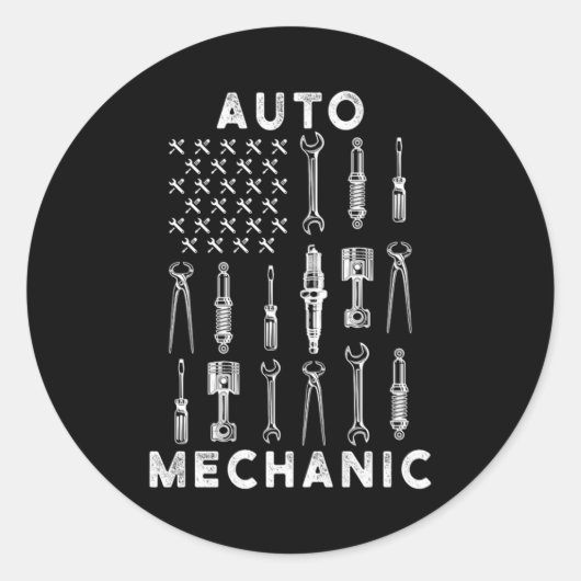 US Flag Wrench Workshop Screwdriver Mechanic Gift ラウンドシール (正面)