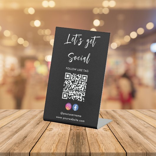 Us Instagramと接続Facebook Qrコードブラック 台座サイン