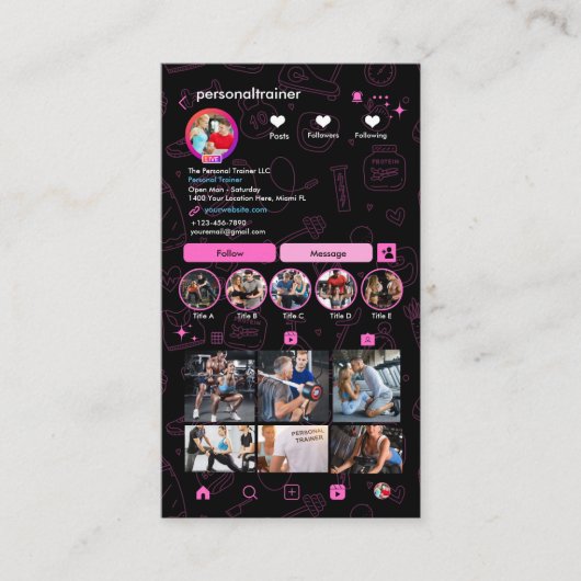 Us Instagramパーソナルフィットネストレーナーとの接続 名刺 (正面)