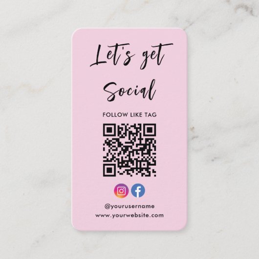 Us Instagram Facebook Qrコードピンクに接続 名刺 (正面)