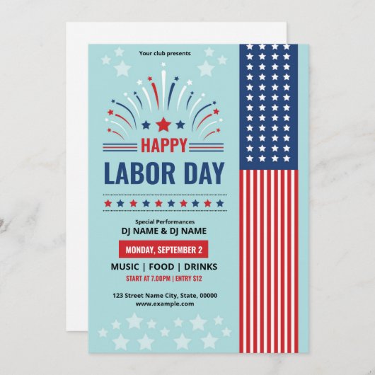 Us Labor Day Event Flyer Template 招待状 (正面/裏面)