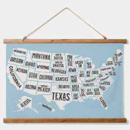 US Map With States Names Wall 吊り下げ型タペストリー