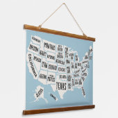 US Map With States Names Wall 吊り下げ型タペストリー (傾斜あり)