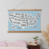US Map With States Names Wall 吊り下げ型タペストリー (寝室)