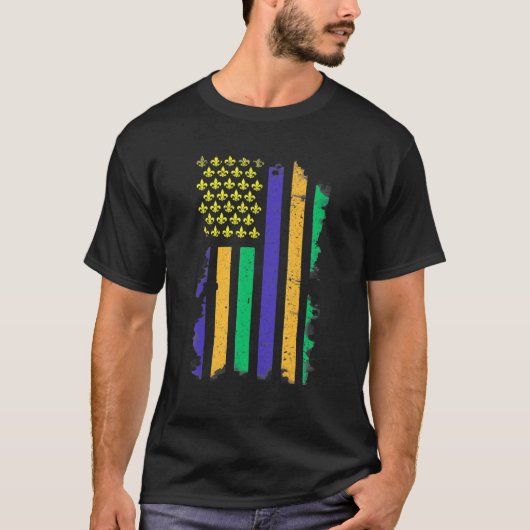US Mardi Gras Flag Fleur De Lis New Orleans Festiv Tシャツ (正面)